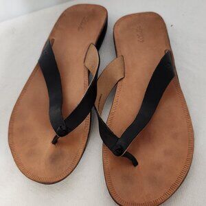 Olukai Sample 20285 Women Loea Leather Flip FLops Thong Sandal SZ 10 Black/Tan